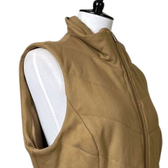 Coldwater Creek Quilted Vest Zip Front Pockets High Collar Tan Women's Size PXL - Picture 6 of 12